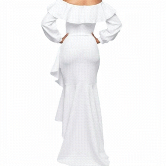𝅺WHITE Women Off Shoulder Lantern Long Sleeve White Dress - Picture 1 of 2